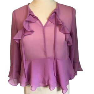Banana Republic ruffle shear pink/purple blouse w/ruffle hem and cuffs XS